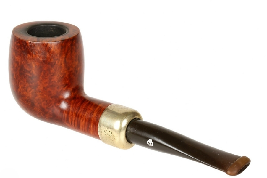 A tobacco pipe with a slightly worn finish and dulled shine on the stem, illustrating normal aging and usage over time.