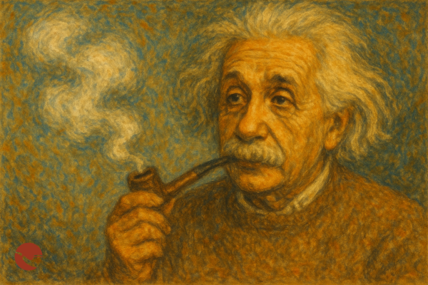 Albert Einstein smoking a pipe